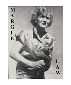 A black and white photo of margie law