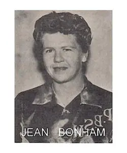 A black and white photo of jean bonham