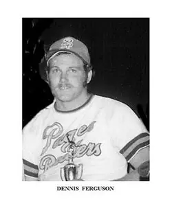 A black and white photo of a baseball player.