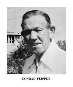 A black and white photo of conrad flippen.