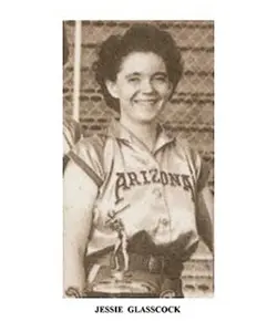 A woman in an arizona baseball uniform.