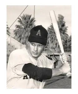 A baseball player is holding his bat in the air.